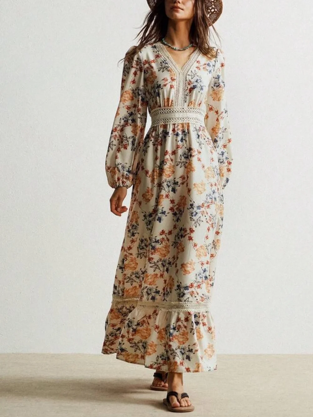Boho floral print long sleeve maxi dress - Picture 6 of 11